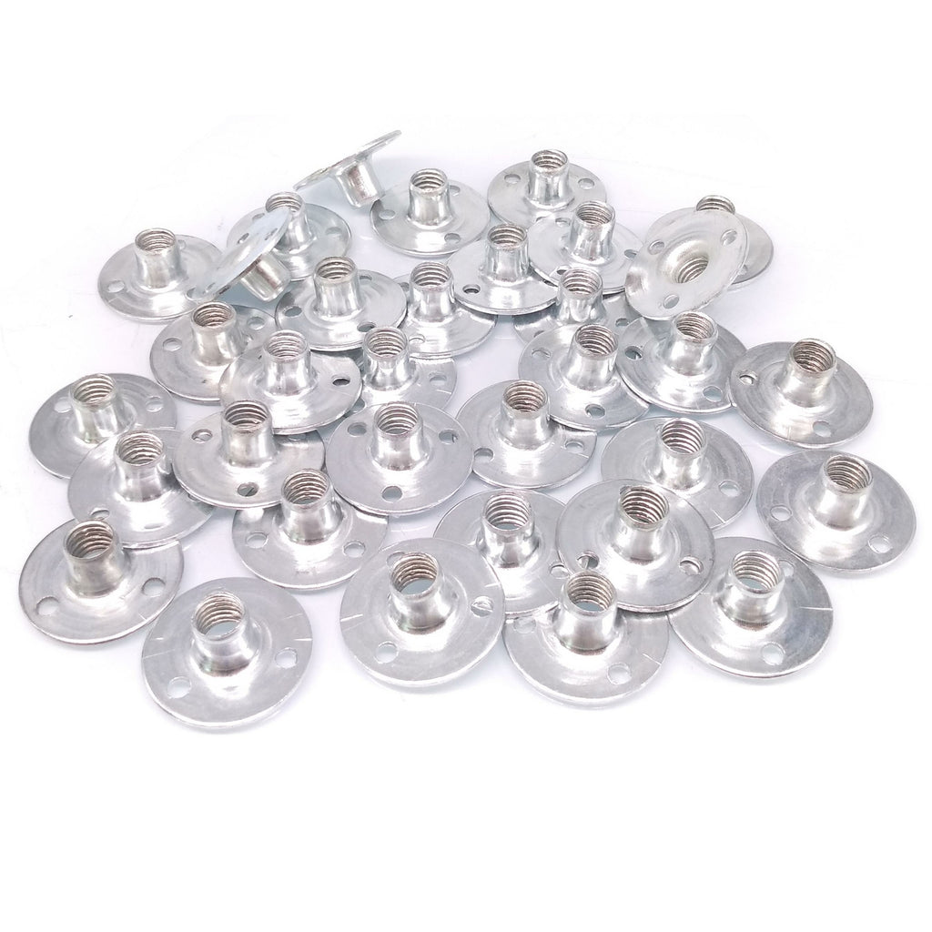 50pcs M8 x 28 x 1.2 Steel Round Base T Nut Three Brad Hole Furniture Tee Nut