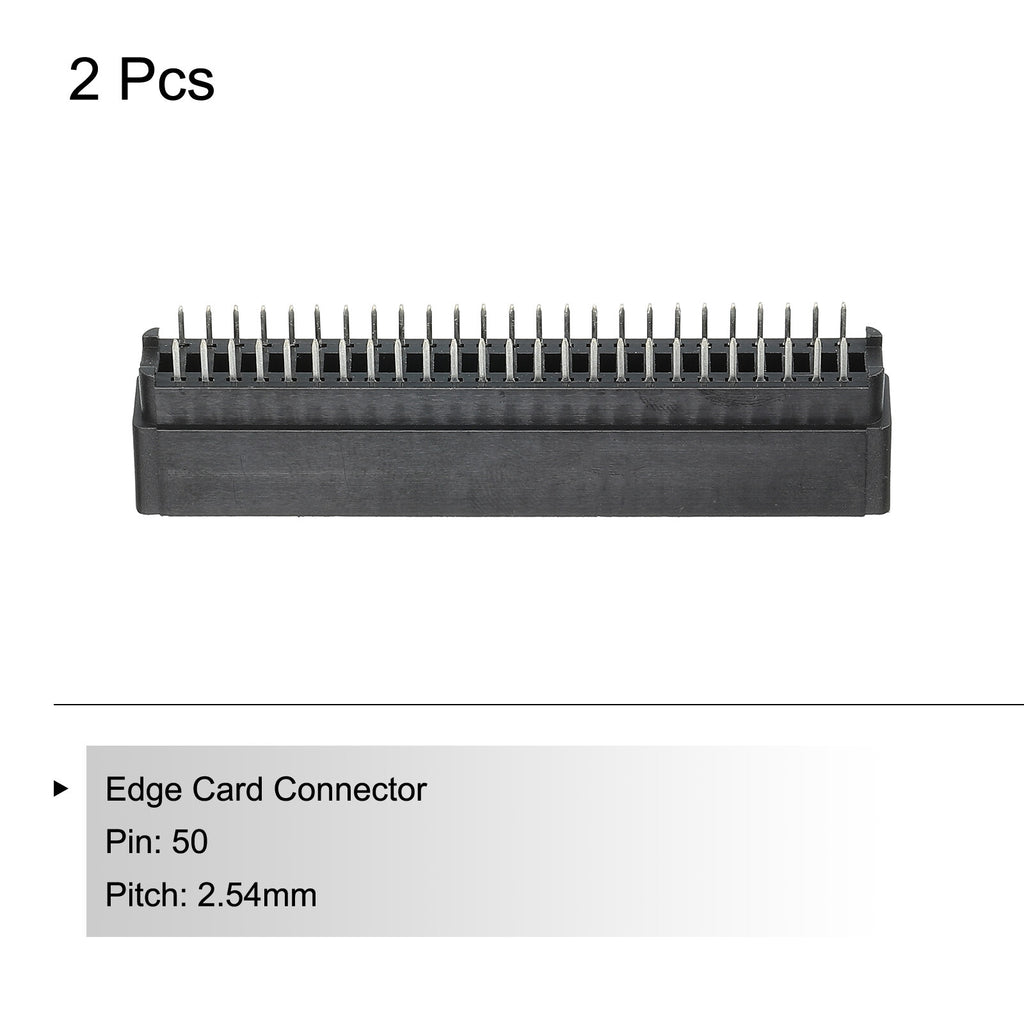 2pcs Card Edge Connector Black Socket Right Angle 50 Pin 2.54mm Pitch