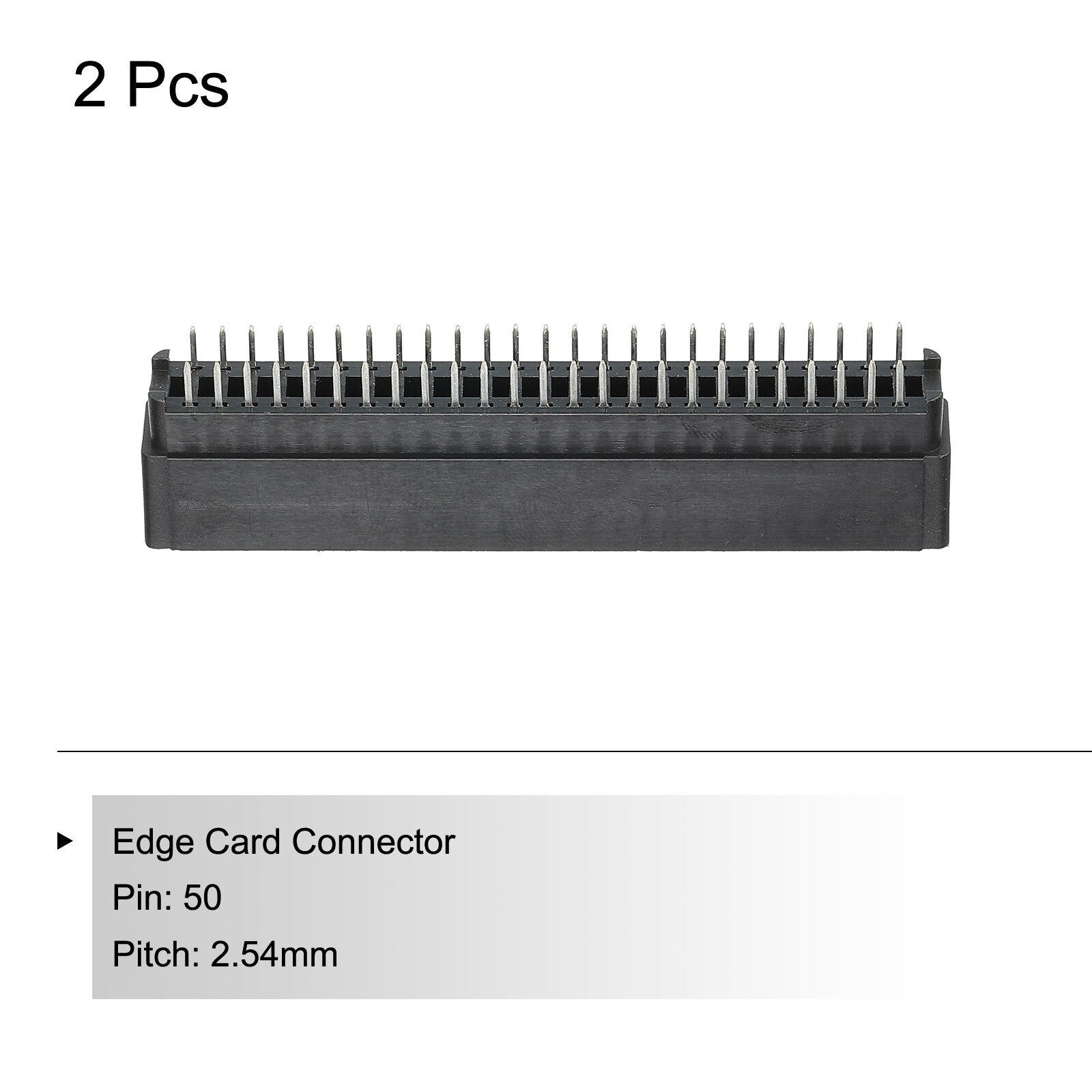 2pcs Card Edge Connector Black Socket Right Angle 50 Pin 2.54mm Pitch