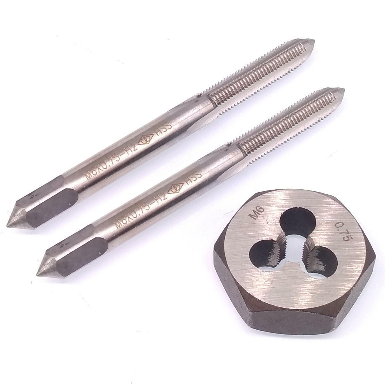 HSS M6 x 0.75mm Taper & Plug Tap & 6x0.75mm Hexagon Die Metric Thread Right Hand