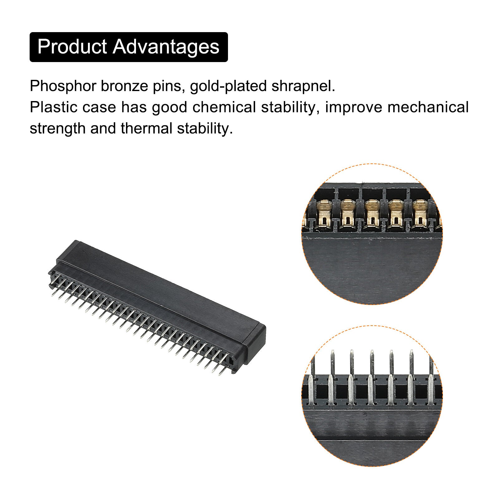 2pcs Card Edge Connector Black Socket Right Angle 50 Pin 2.54mm Pitch
