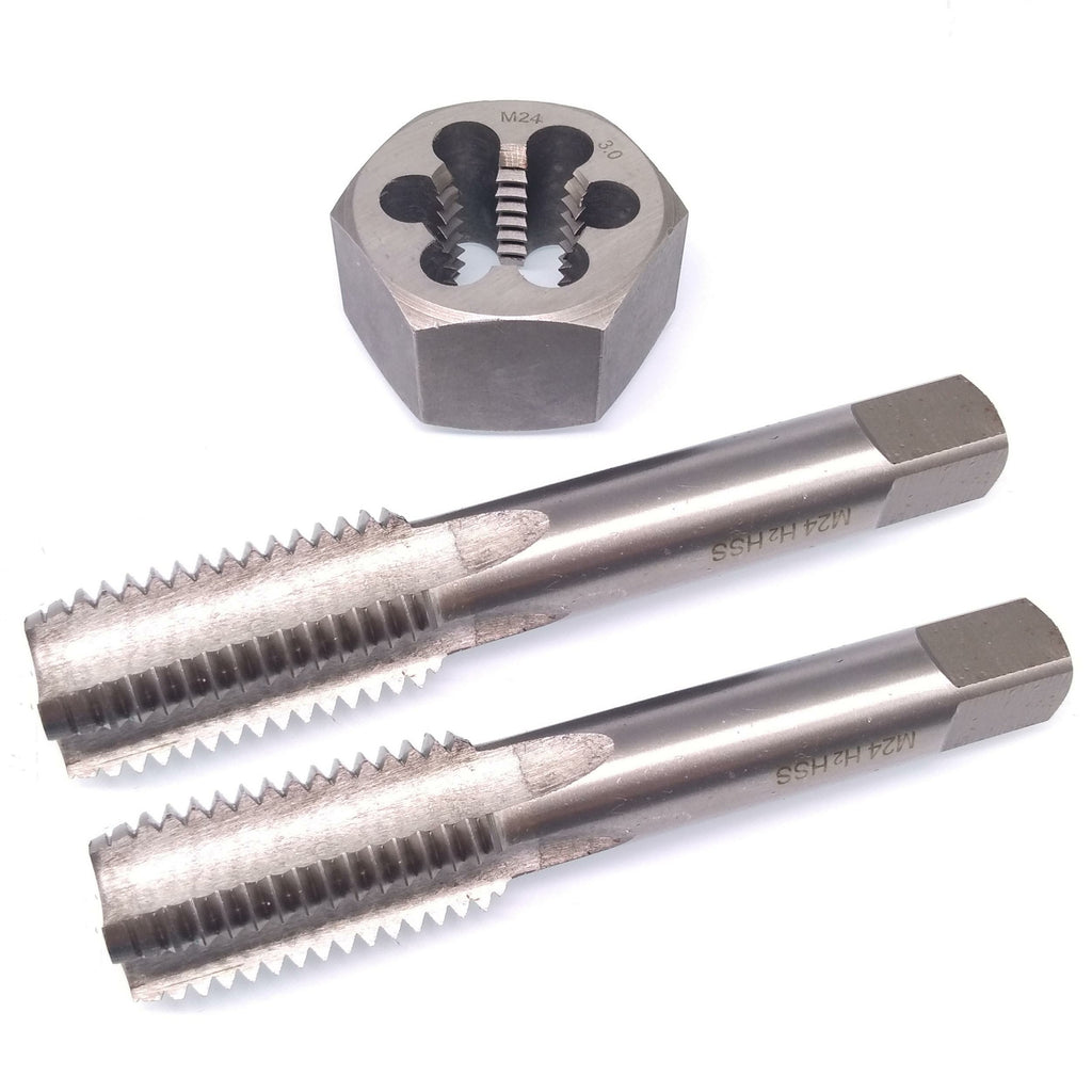 HSS M24 x 3mm Taper & Plug Tap & 24x3mm Hexagon Die Metric Thread Right Hand Set
