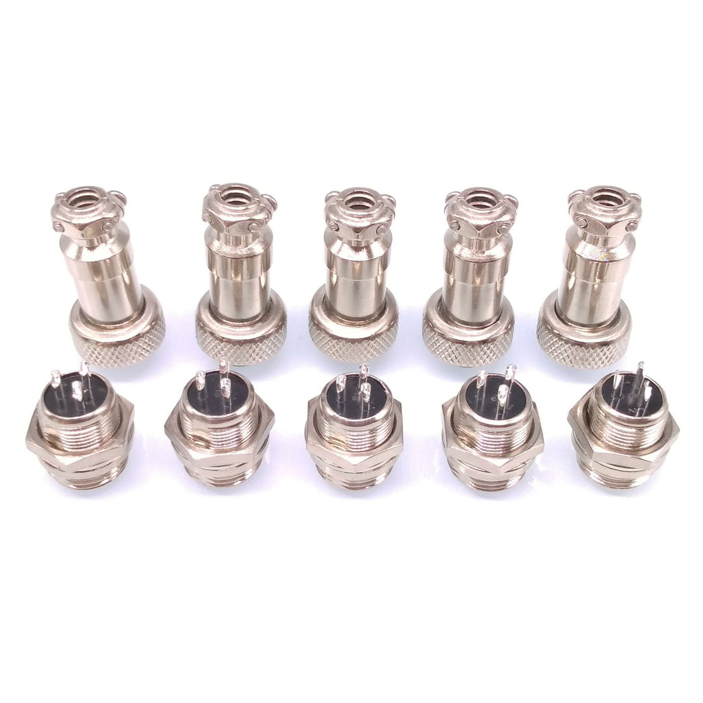 5Sets GX12 3Pin 12mm Panel Mounting Metal Aviation Connector Plug + Socket