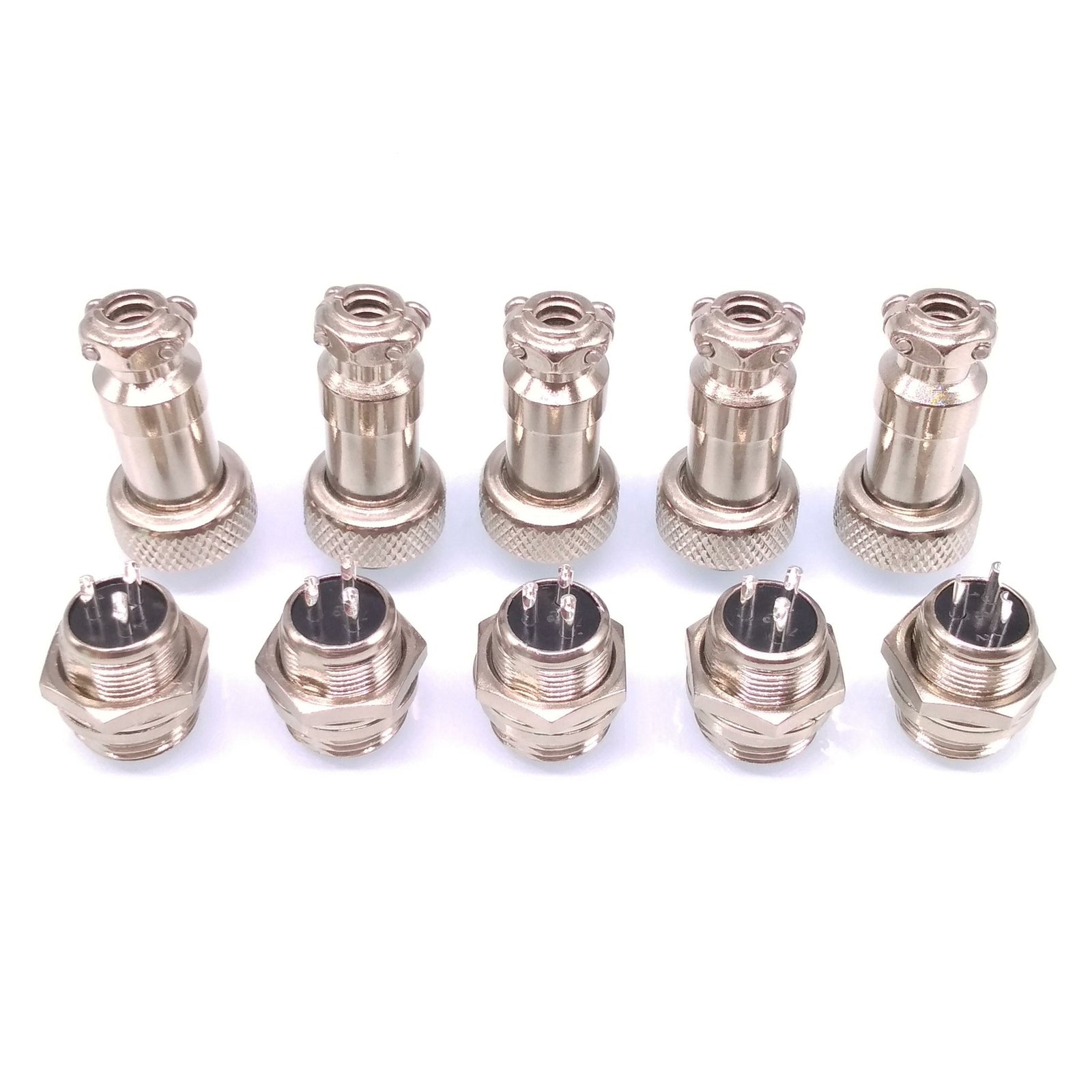 5Sets GX12 3Pin 12mm Panel Mounting Metal Aviation Connector Plug + Socket