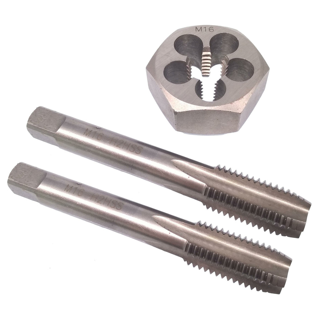 HSS M16 x 2mm Taper & Plug Tap & 16x2mm Hexagon Die Metric Thread Right Hand Set