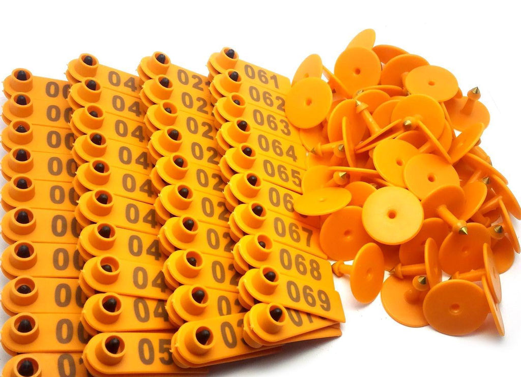 US Stock 100x Orange 001-100 Number Plastic Livestock Ear Tag For Goat Sheep