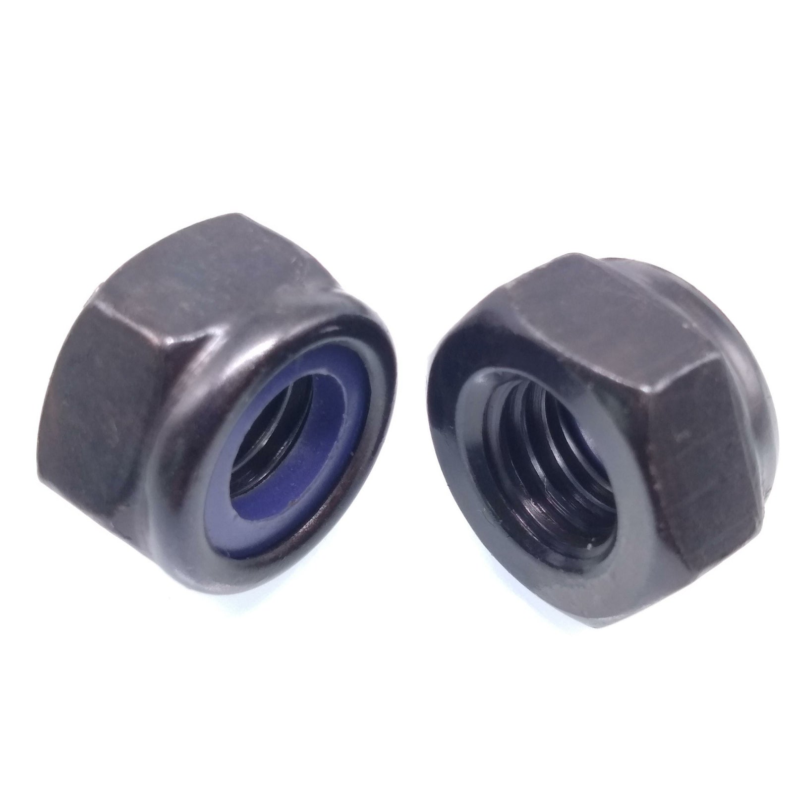 200x M6 x 1mm Self-Locking Nylon Insert Hex Nuts Black Carbon Steel