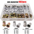402pcs M3M4M5M6M8 Mix Size Flat Head Rivet Nut Insert Rivnut Assortment Set Kit