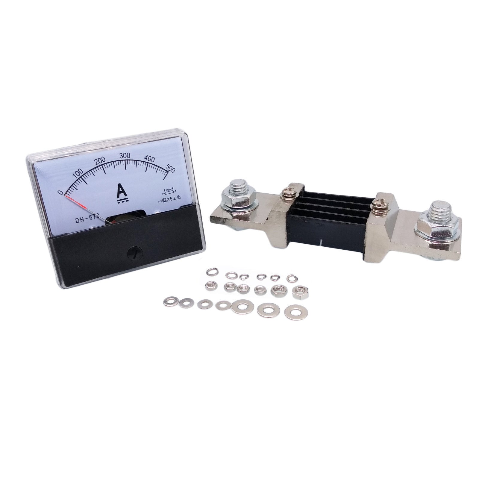 US Stock Analog Panel AMP Current Ammeter Meter Gauge DH-670 0-500A DC & Shunt