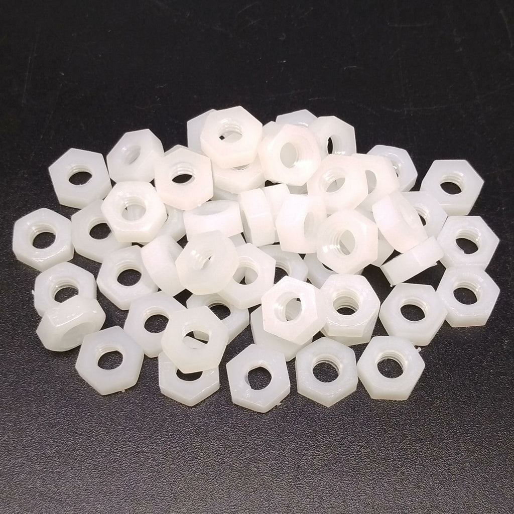 500pcs M4 Metric Thread Insert Screw Fastener White Nylon Hex Nut