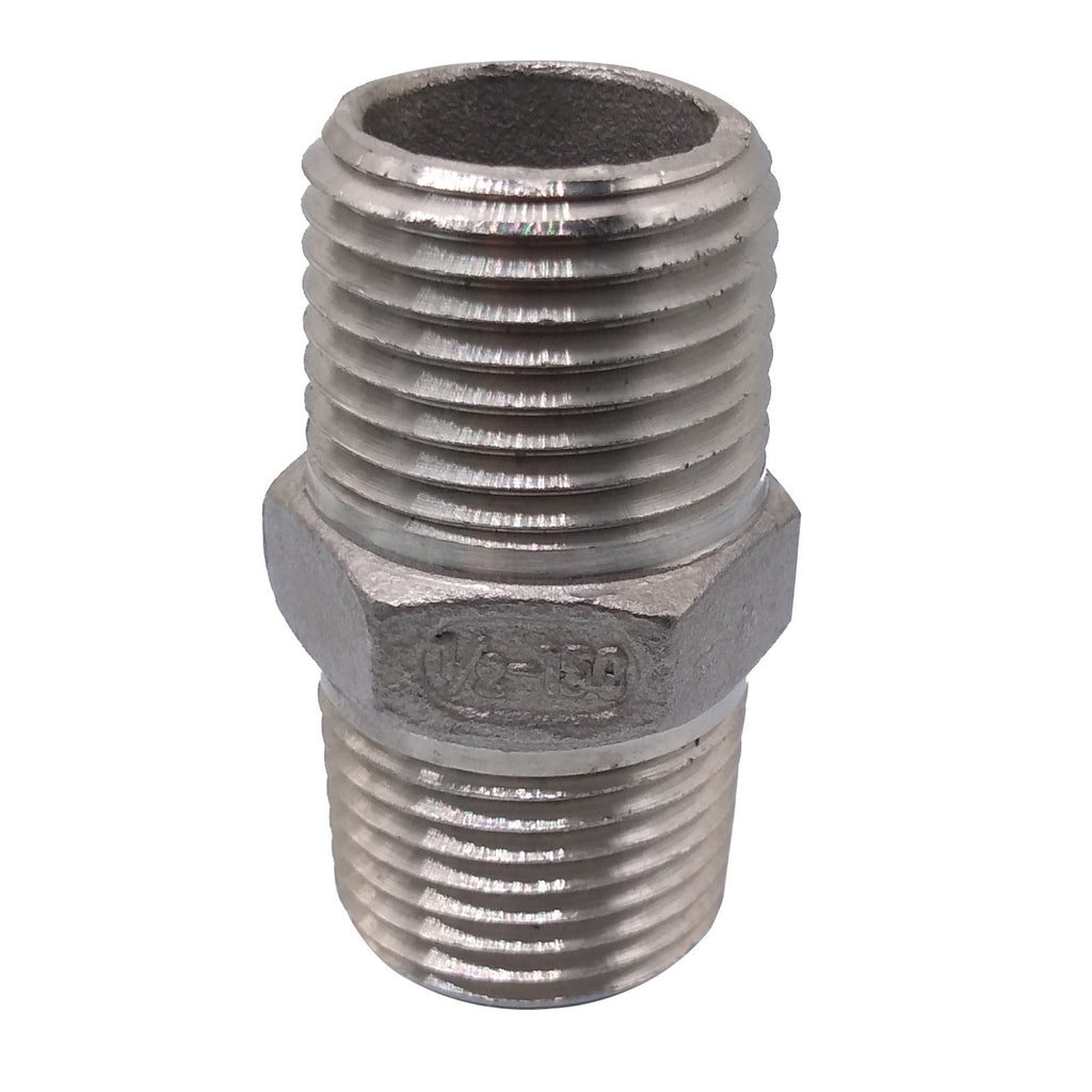 US Stock 2pcs 1/2" Male x 1/2" Male Hex Nipple 304 SS Threaded Pipe Fitting