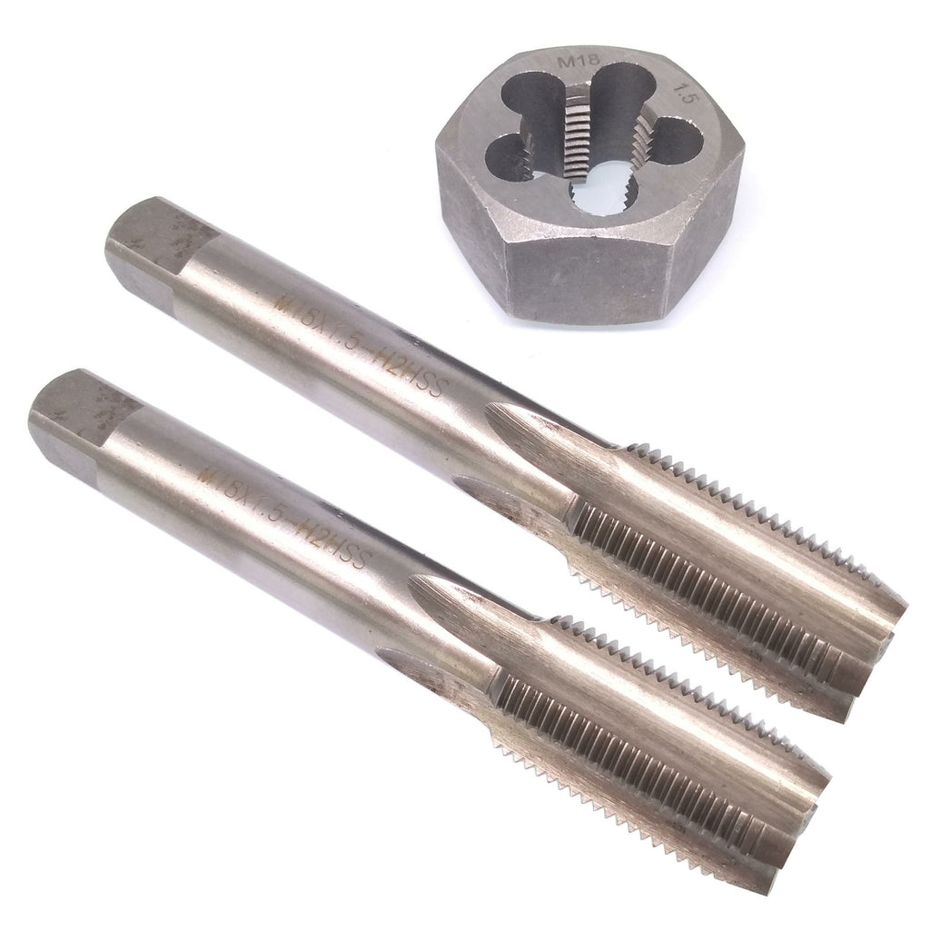 HSS M18 x 1.5mm Taper & Plug Tap & 18x1.5mm Hexagon Die Metric Thread Right Hand