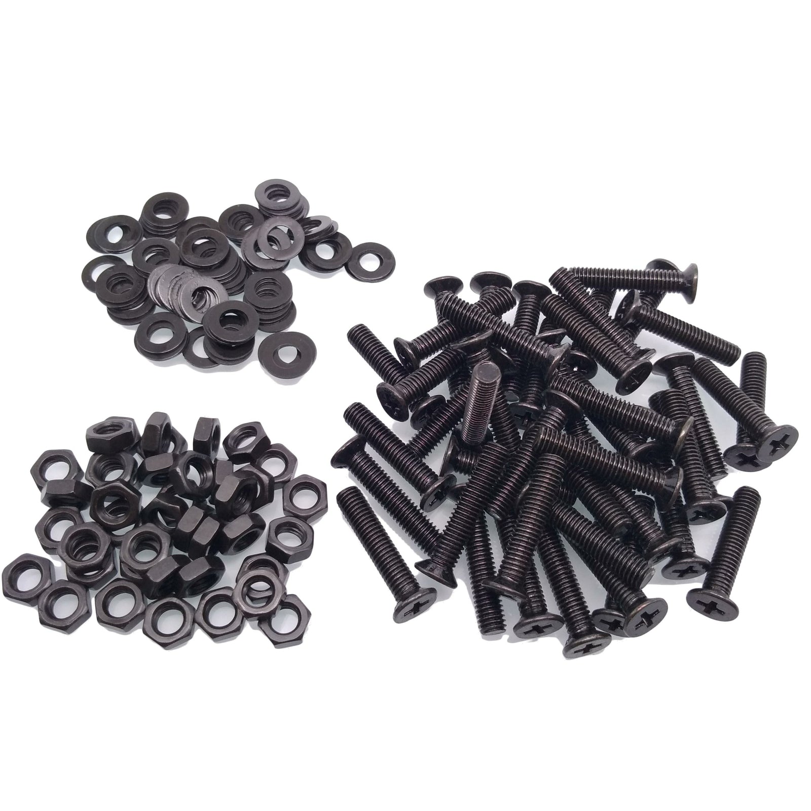 100pcs M5 x 30mm Flat Head Black Screws with Nuts Washers