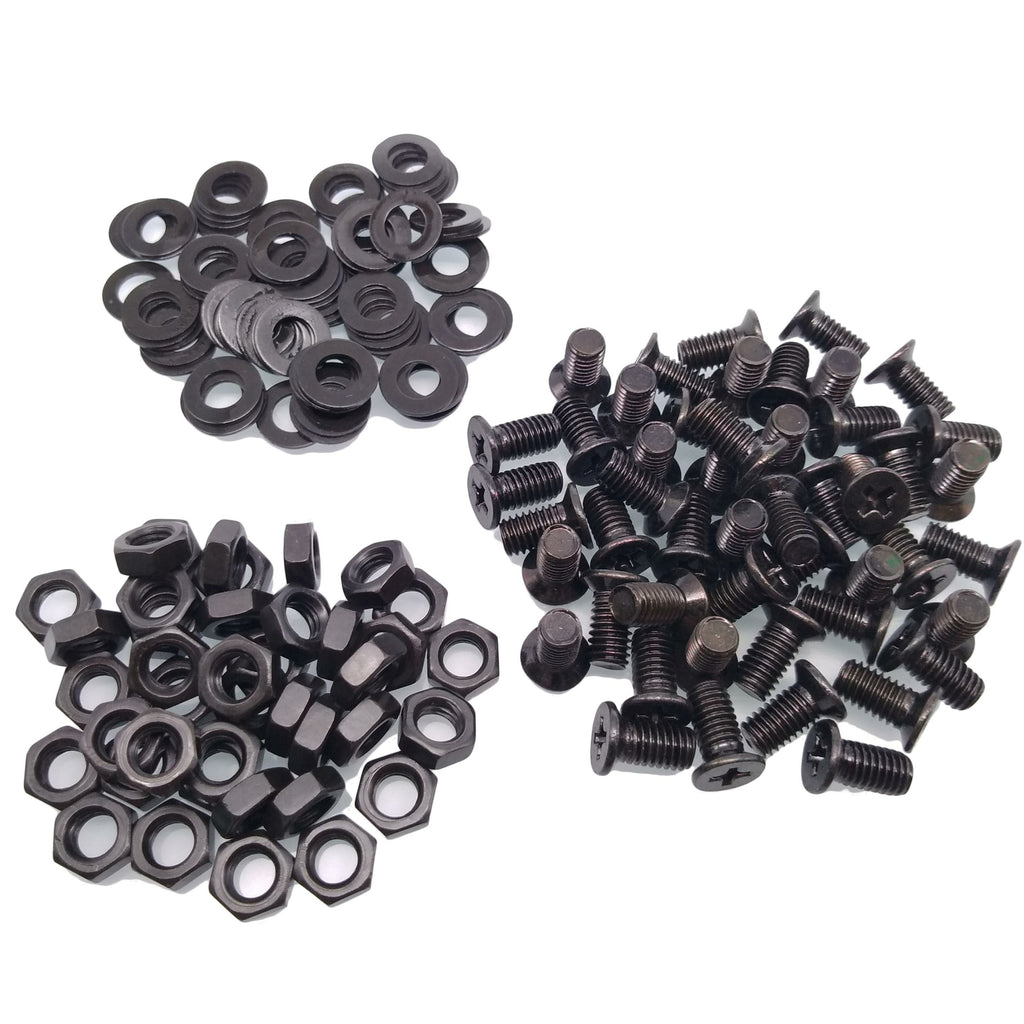 200pcs M5 x 12mm Flat Head Black Screws with Nuts Washers