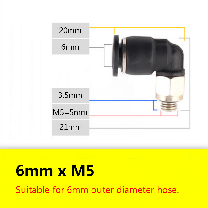5x Pneumatic Metric Male Thread x Push-in Fittings Elbow Adapter Tube Hose OD6mm