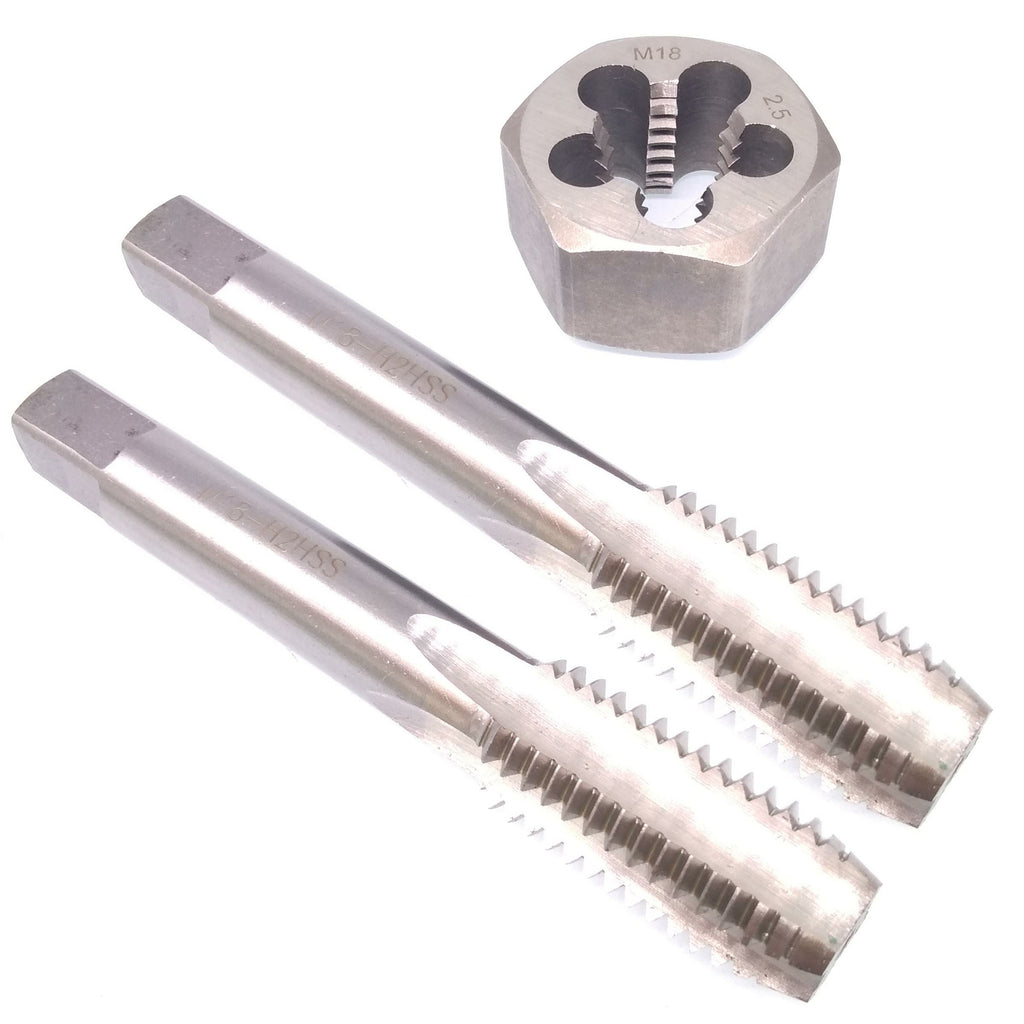 HSS M18 x 2.5mm Taper & Plug Tap & 18x2.5mm Hexagon Die Metric Thread Right Hand