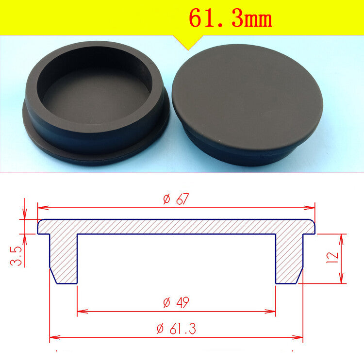 2x Blind plug silicone rubber cover plug black with hole end caps rubber 61.3mm