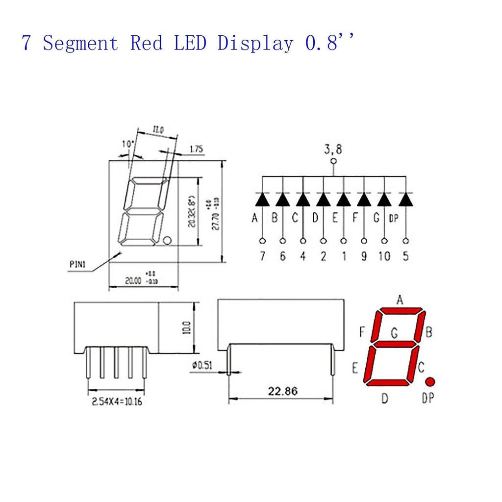 US Stock 10pcs 0.8 inch 7 Segment Red LED Display Common Cathode