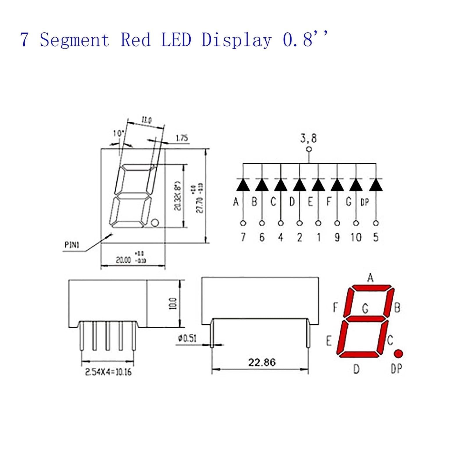 US Stock 10pcs 0.8 inch 7 Segment Red LED Display Common Cathode