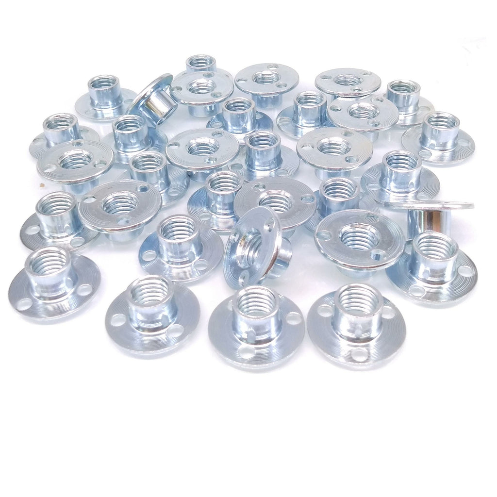 50pcs M10 x 25 x 1.8 Steel Round Base T Nut Three Brad Hole Furniture Tee Nut