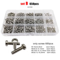 650pcs M1.6-M3 304 A2 Stainless Steel Torx Pan Round Head Screw Bolt Nut Set Kit