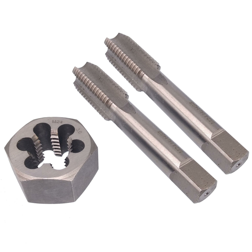 HSS M24 x 3mm Taper & Plug Tap & 24x3mm Hexagon Die Metric Thread Right Hand Set