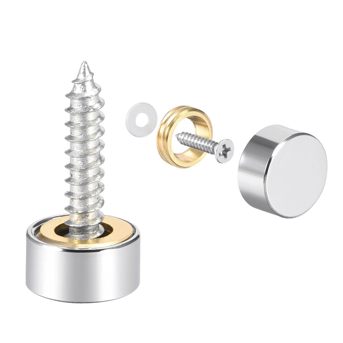 8pcs 10mm Mirror Screws Brass Caps Discs Cover Nails Polished Stainless Steel