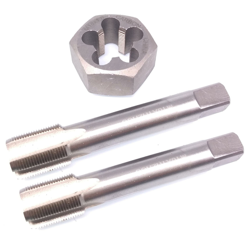 HSS M18 x 1mm Taper & Plug Tap & 18x1mm Hexagon Die Metric Thread Right Hand Set