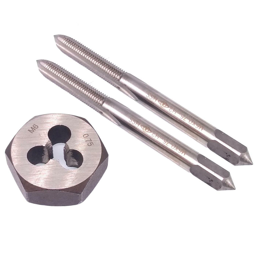 HSS M6 x 0.75mm Taper & Plug Tap & 6x0.75mm Hexagon Die Metric Thread Right Hand