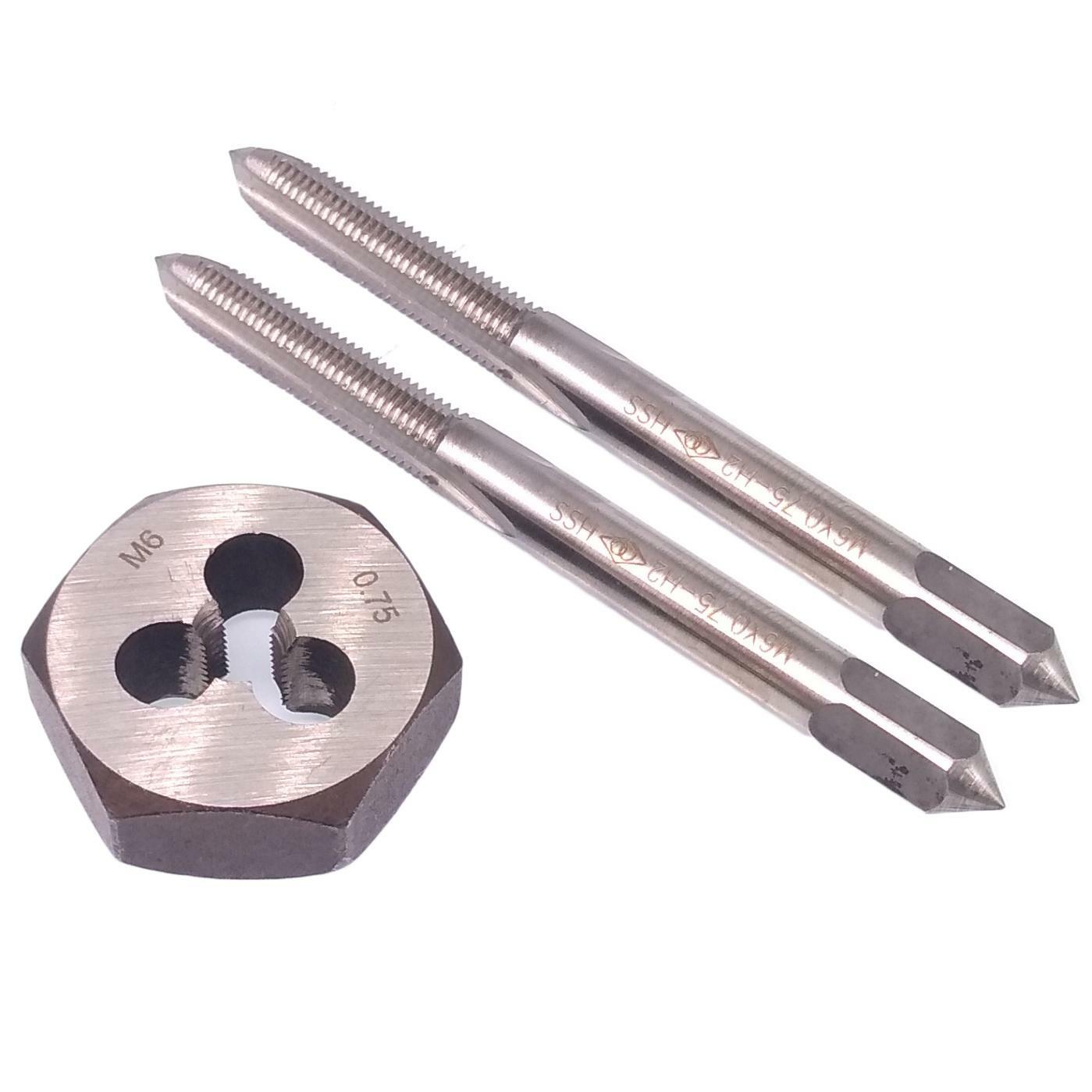 HSS M6 x 0.75mm Taper & Plug Tap & 6x0.75mm Hexagon Die Metric Thread Right Hand