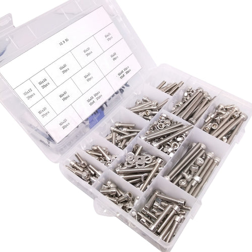 220x M5 Socket Head Cap Screws SS Steel Allen Socket Nuts Washers Assortment Kit