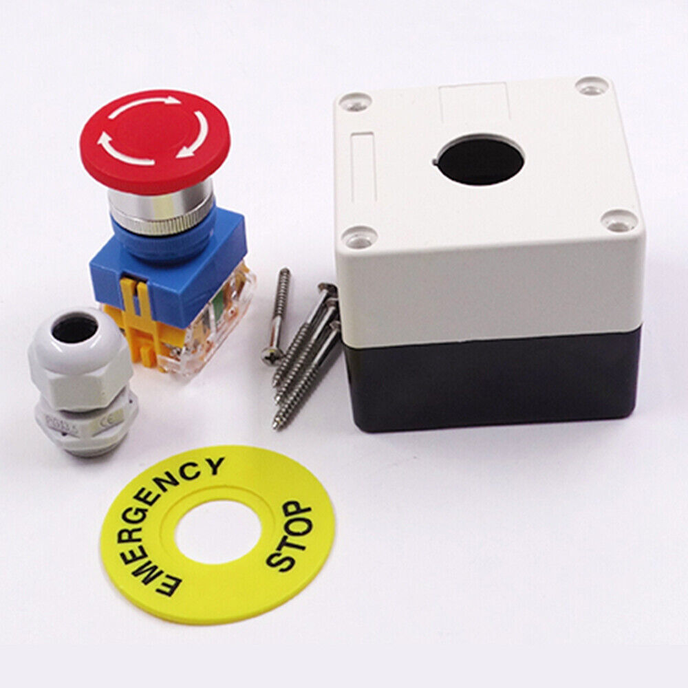 STOP Switch Latching Mushroom Head Emergency Stop Push Button Control Box 22mm