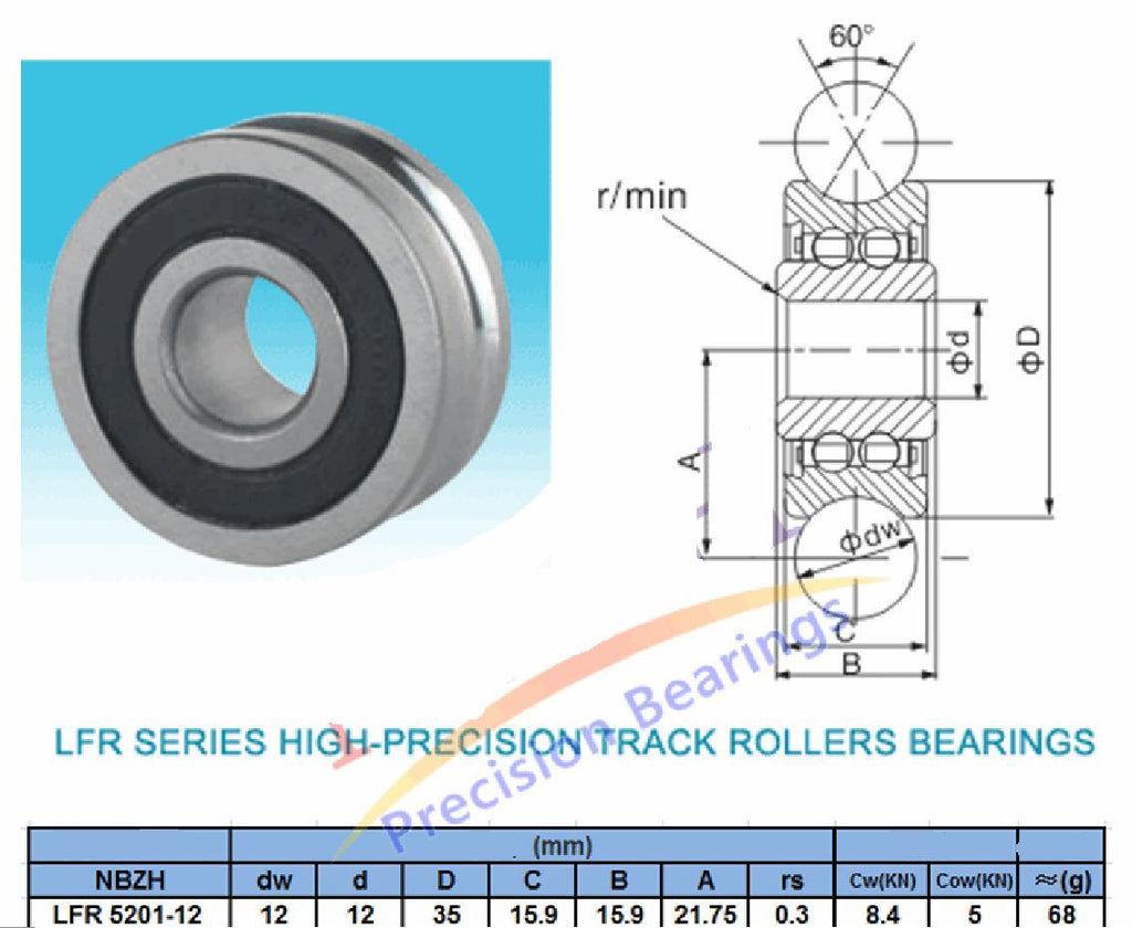 US Stock LFR5201-12NPP 12mm x 35mm x 15.9mm U Groove Roller Track Bearings Guide