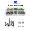300pcs M3 304SS Phillips Flat Countersunk Head Self Tapping Wood Screw Set Kit