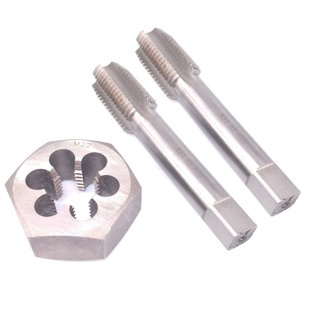 HSS M22 x 2.5mm Taper & Plug Tap & 22x2.5mm Hexagon Die Metric Thread Right Hand