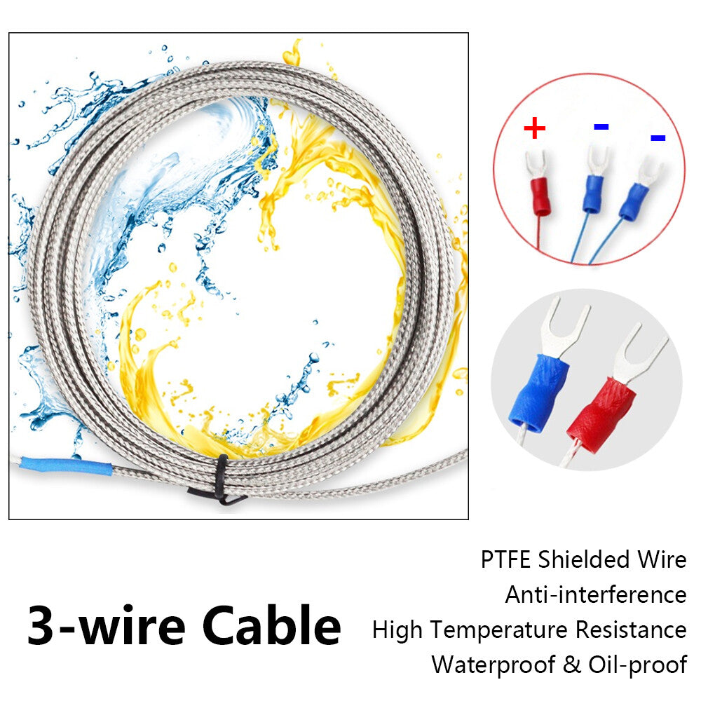 PT100 RTD Temperature Sensor Resistance Thermometer 3-Wire 400℃ Probe 5x50mm 1M