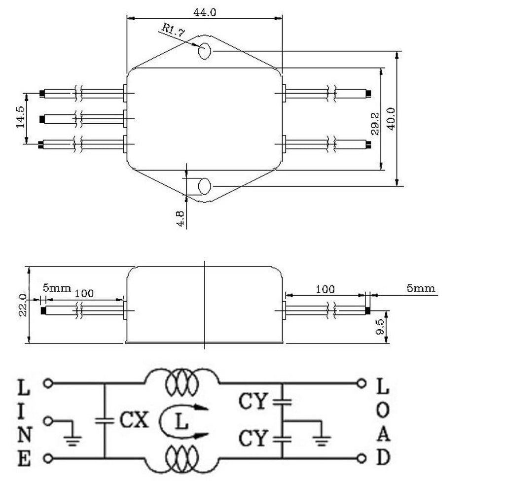 Lead Wire Power EMI Noise Filter 6A 115/220V 50/60Hz