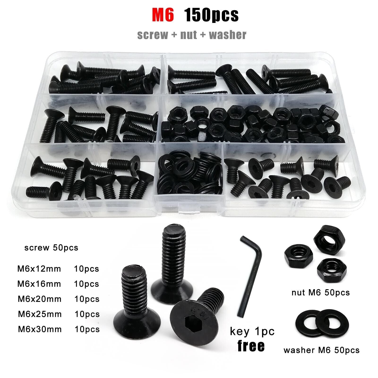 M6 Hexagon Hex Socket Flat Countersunk Head Screw Bolt Set grade 10.9 Steel