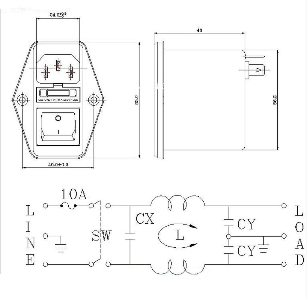 Solder Lug Terminals IEC 320 C14 Power Socket EMI Filter Switch & Fuse Holder 02