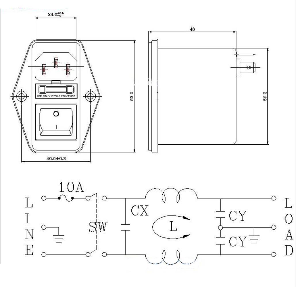 Solder Lug Terminals IEC 320 C14 Power Socket EMI Filter Switch & Fuse Holder 02
