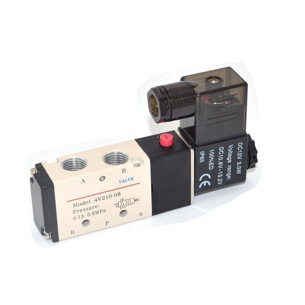DC 12V Pneumatic Electric Solenoid Air Valve 5 Way 2 Position 4V210-08