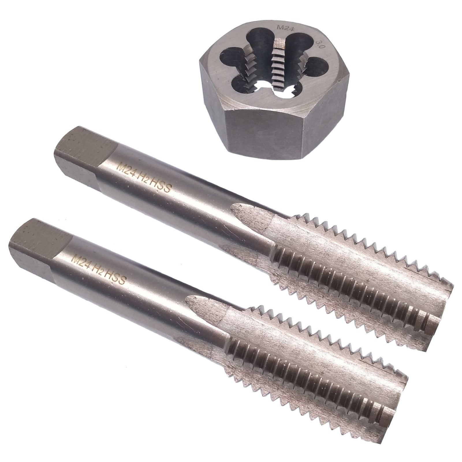 HSS M24 x 3mm Taper & Plug Tap & 24x3mm Hexagon Die Metric Thread Right Hand Set