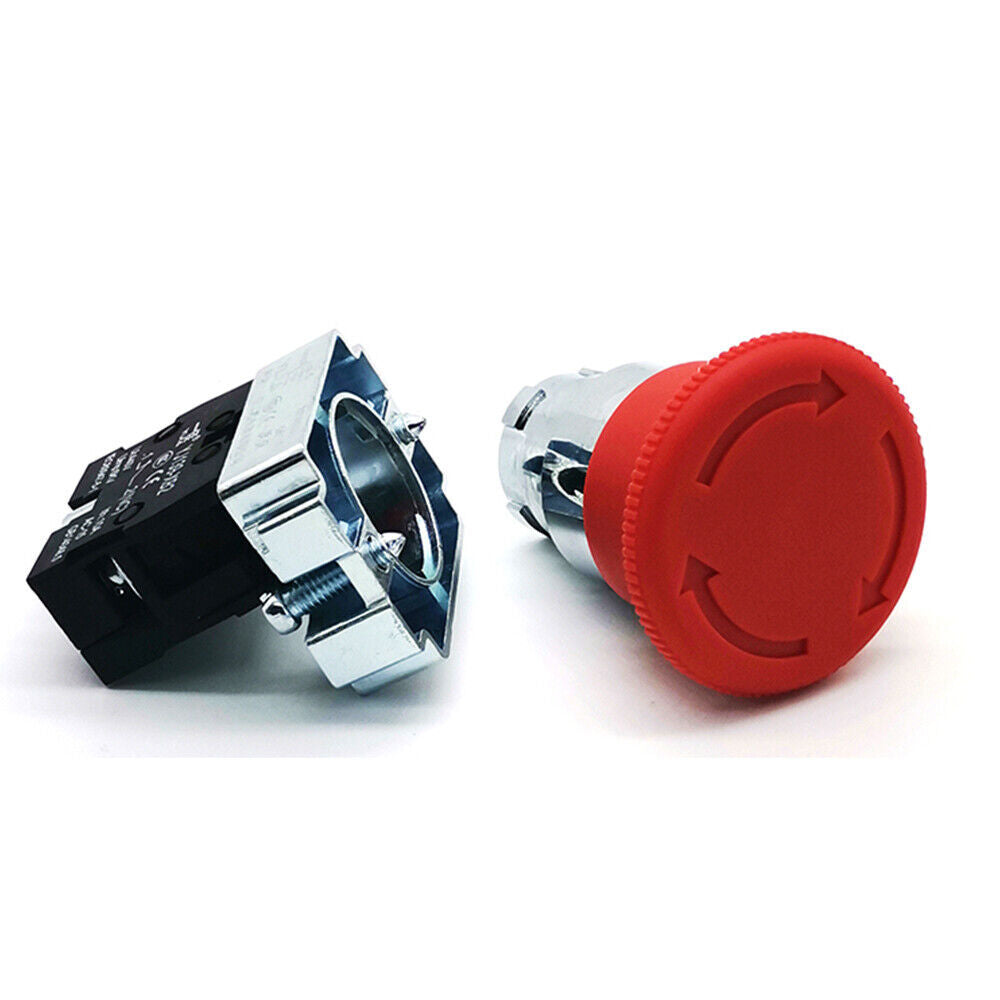 2x Red Mushroom Head 22mm E-STOP Emergency Stop Push Button Switch 1NO 1NC XB2