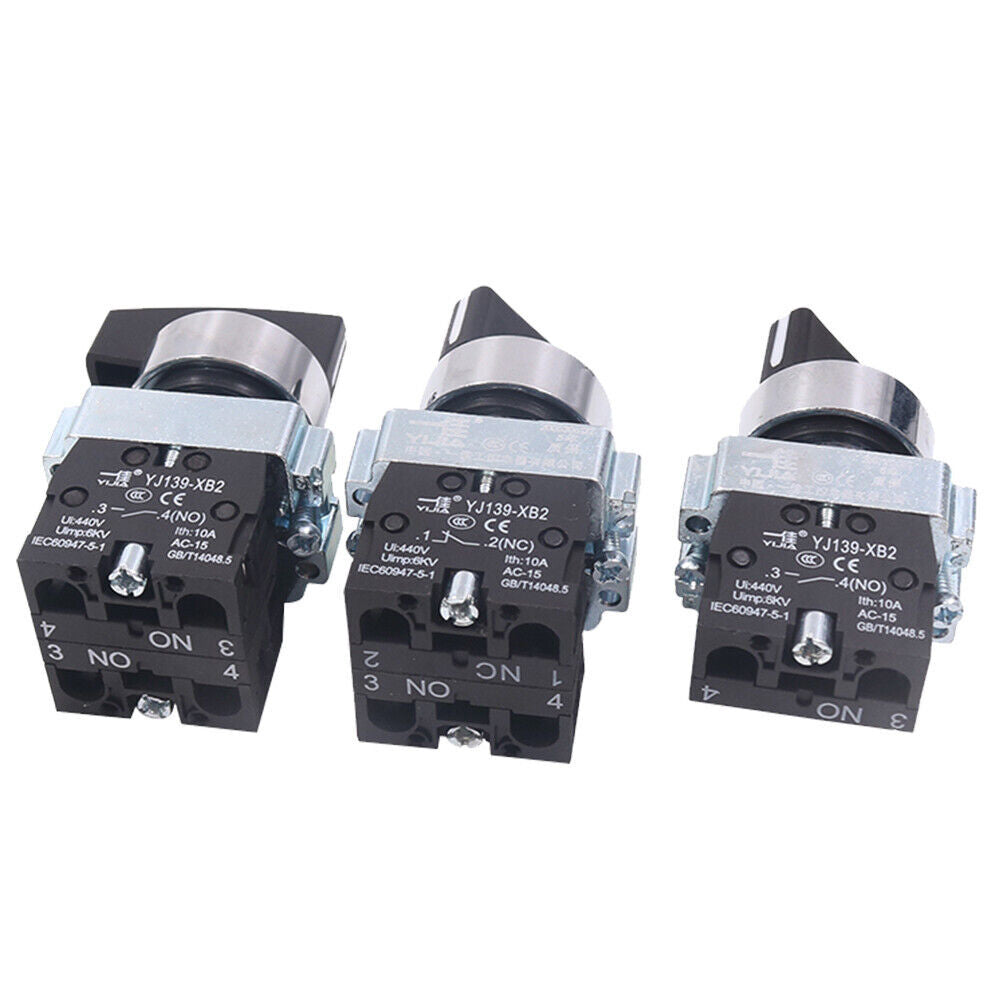 10x 22mm 3 Position Rotary Selector Switch 10Amp Momentary Latching 2NO