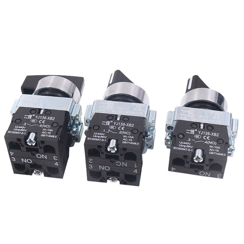 10x 22mm 3 Position Rotary Selector Switch 10Amp Momentary Latching 2NO