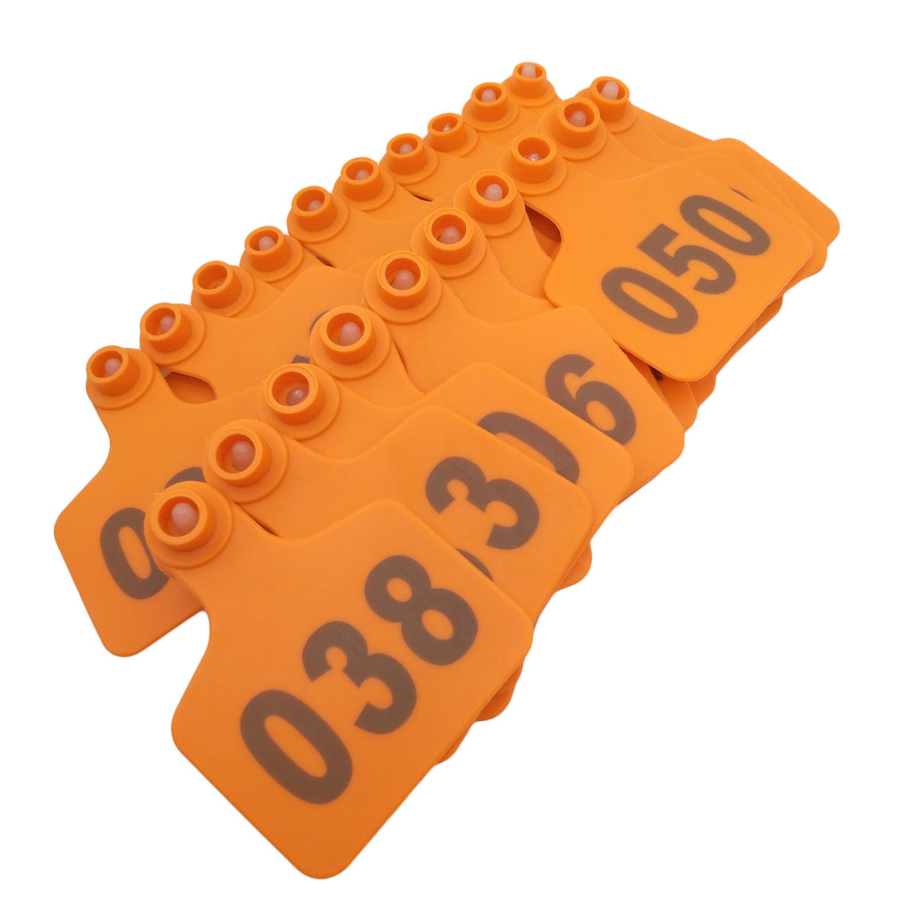 US Stock 100x Orange 001-100 Number Plastic Livestock Ear Tag 3" x 2.4" For Cow