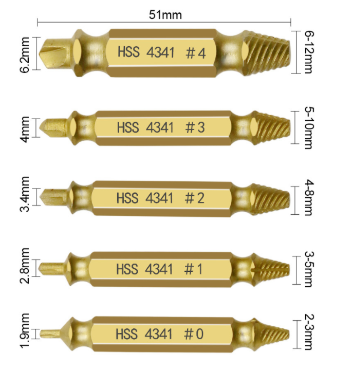5pcs Damaged Screw Extractor Speed Out Drill Bits Tool Broken Bolt Remover
