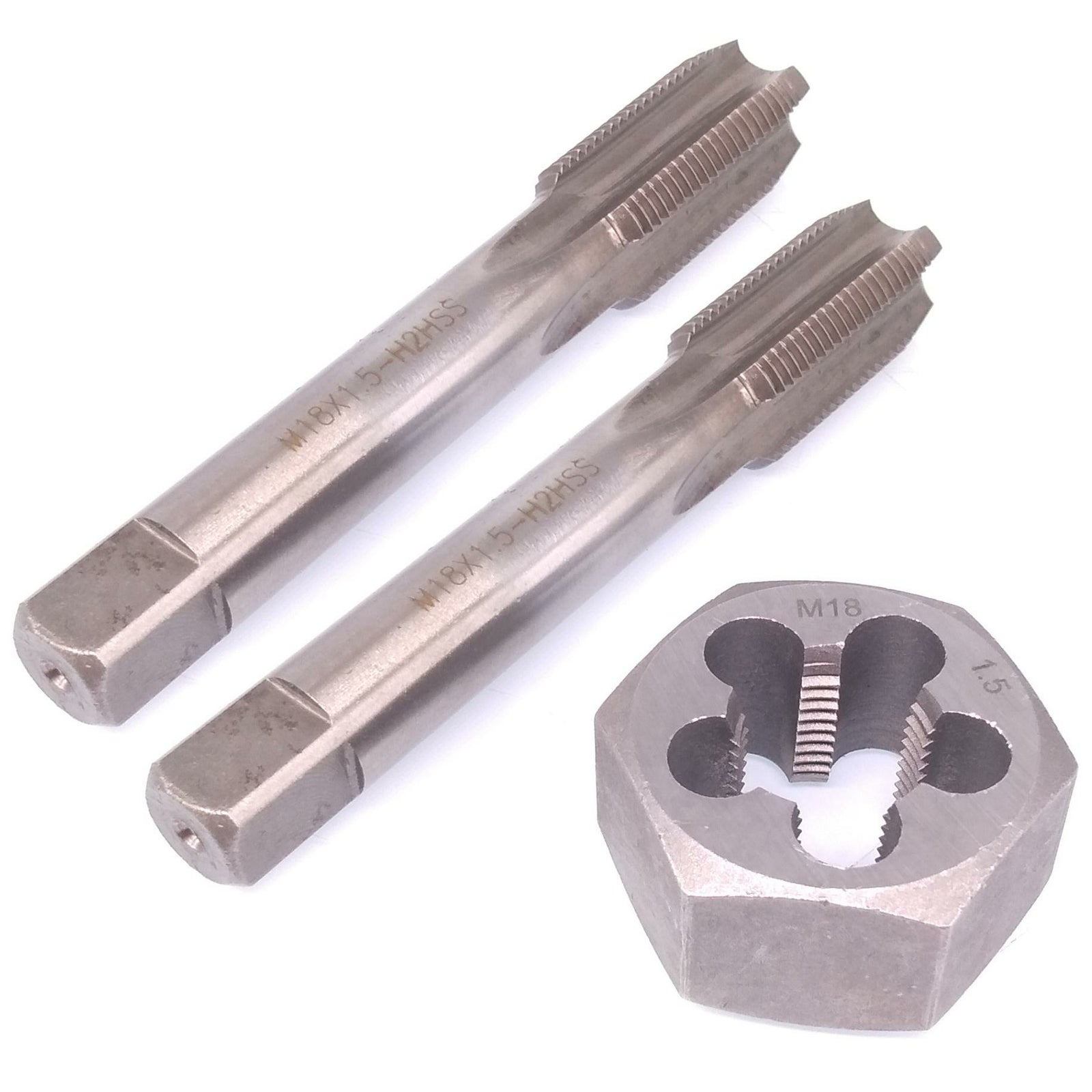 HSS M18 x 1.5mm Taper & Plug Tap & 18x1.5mm Hexagon Die Metric Thread Right Hand