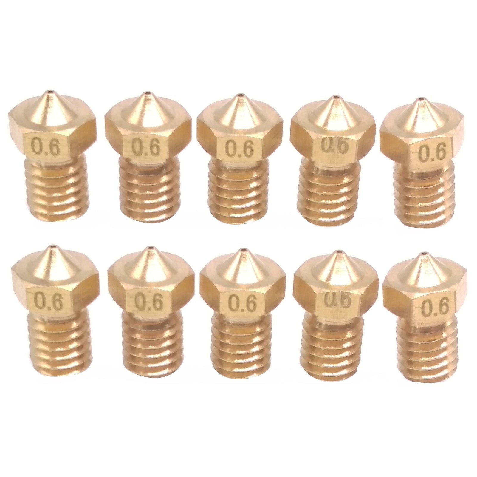 US Stock 10pcs 3D Printer Extruder Brass Nozzle 0.6mm M6 Thread 1.75mm For E3D