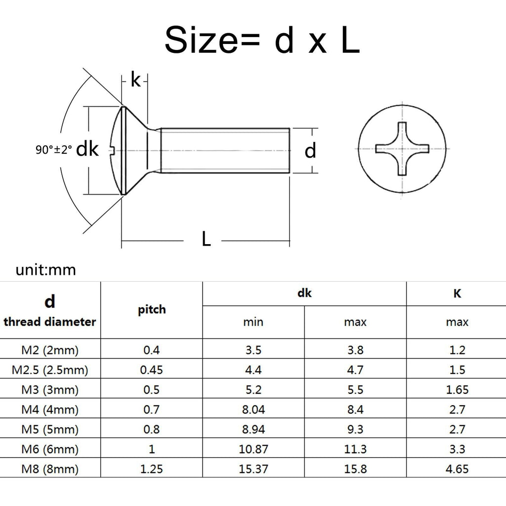 50pcs M2.5 x 10mm 304SS Cross Phillips Half Raised Countersunk Head Screw Bolt